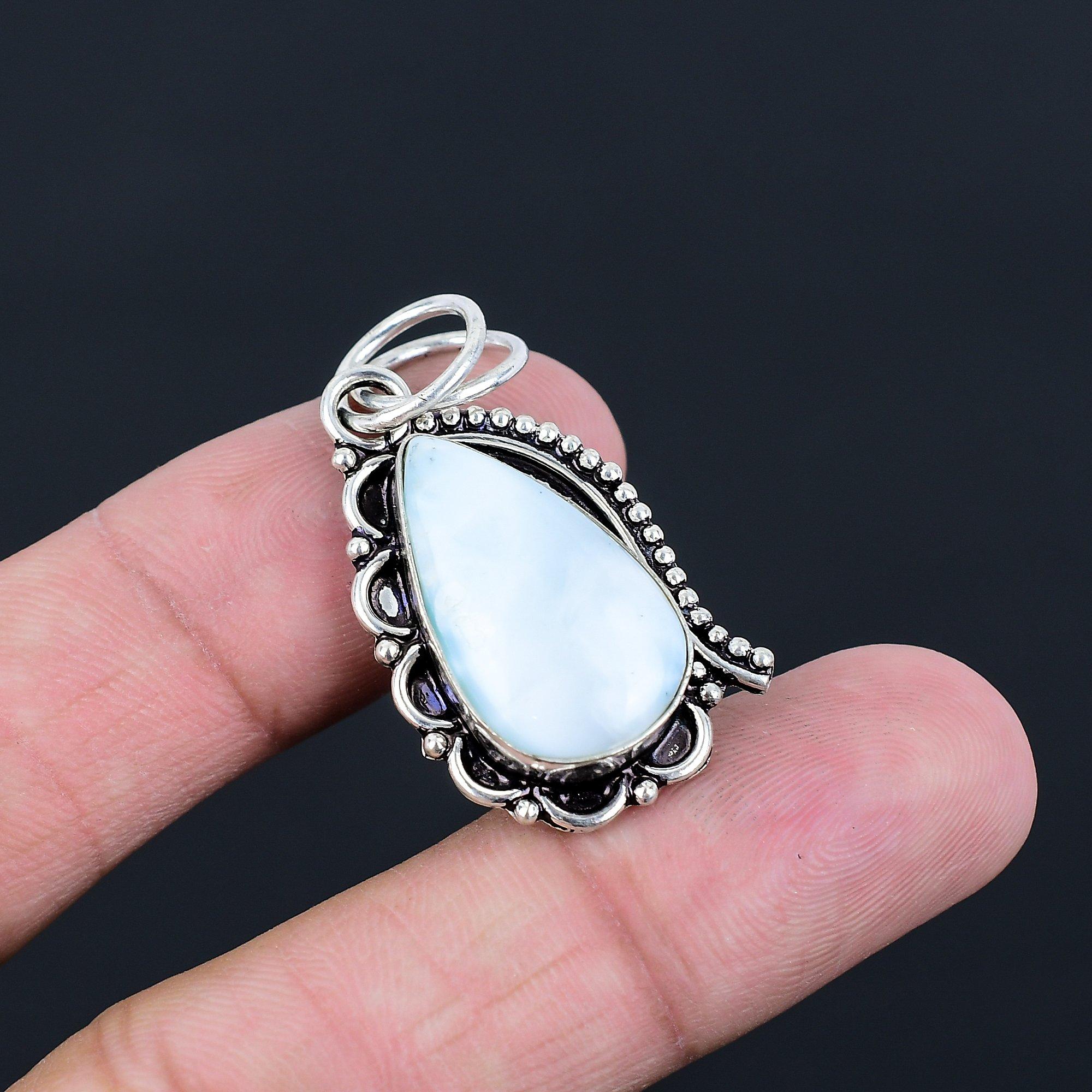 Daughters Day Deal Larimar Stone 925 Sterling Silver Birthday Pendant Jewelry