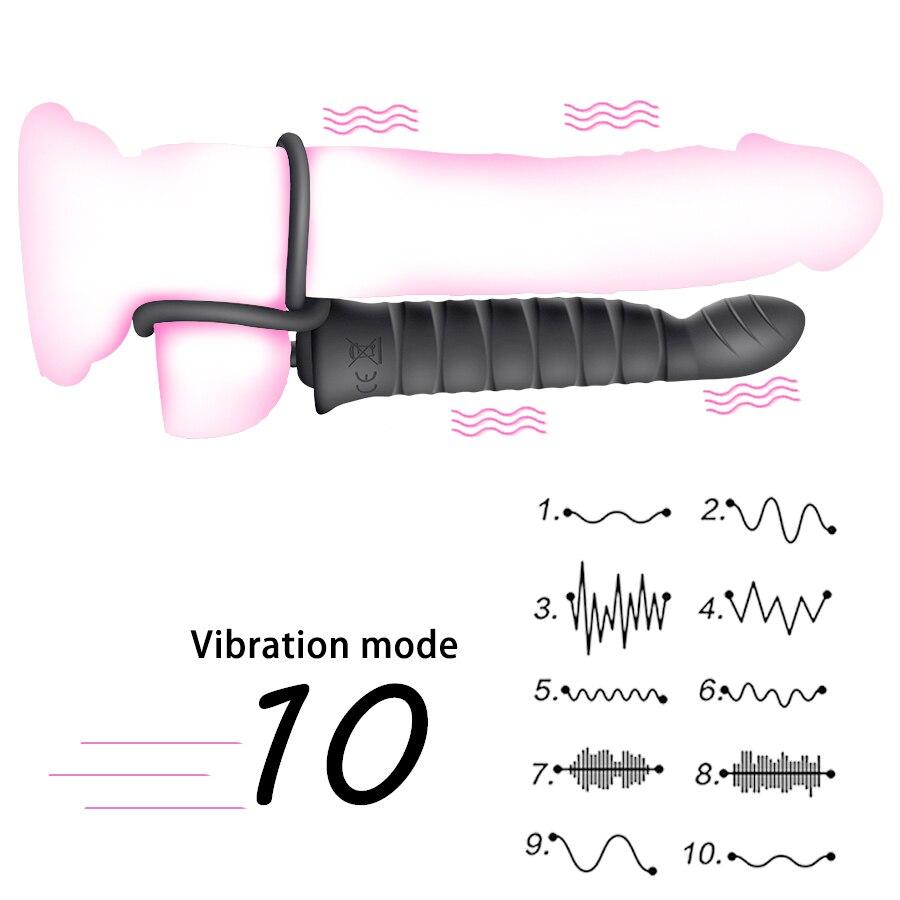 Double Penetration Dildo Vibrator 10 Mode Vibrator For Men Strap On Penis Vagina Plug Adult Sex Toys