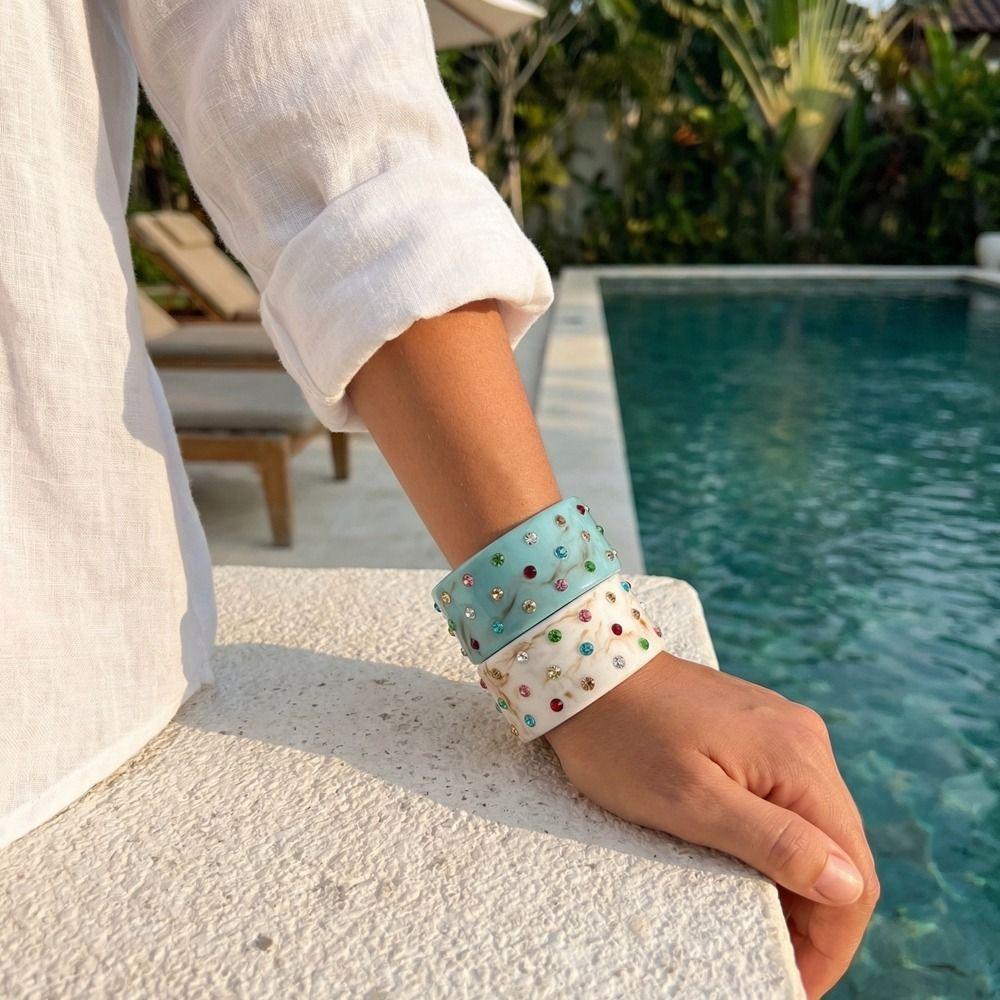 Vintage C-shaped Open Bracelet Resin Rhinestone Bracelet Temperament Chunky Bangle  Women