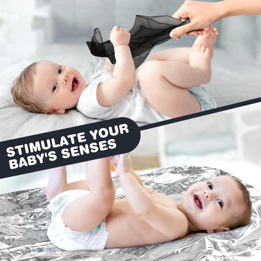 Juguetes Sensoriales para Bebés Joyreal, 13 Piezas Juguetes Sensoriales Blanco y Negro 0-6 Meses, Manta de Papel de Aluminio, Tarjetas Sensoriales, Sonajeros para Bebés, Anillo de Cintas, Pañuelo, Maracas, Ne