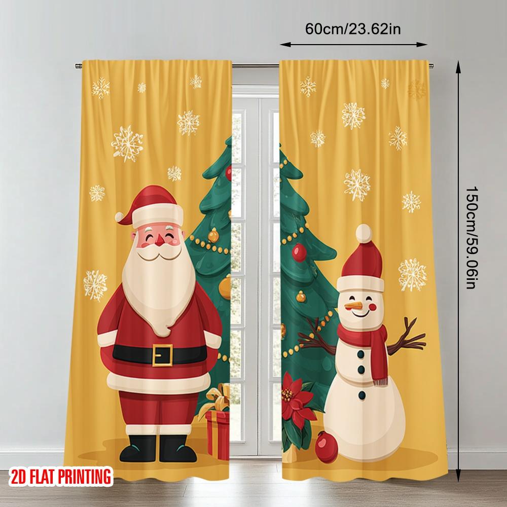 Flat Printing Christmas Hot Curtains Santa Snowman Tree Digital Printed Polyester Drapes Party Holiday Decor Set Of 2 Made
