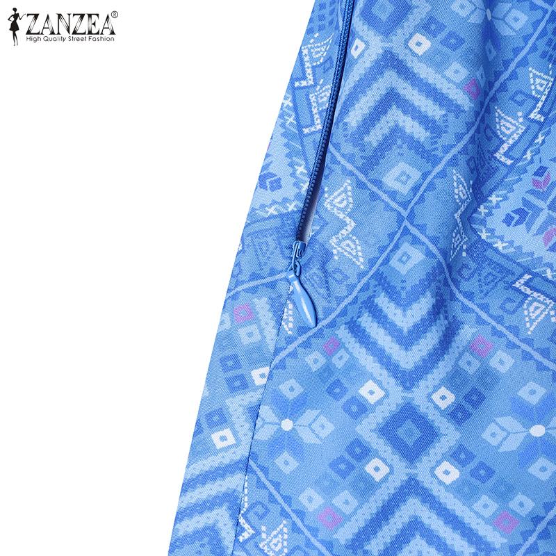 ZANZEA Damska Casualowa Letnia Sukienka z Krótkim Rękawem i Dekoltem V z Nadrukiem