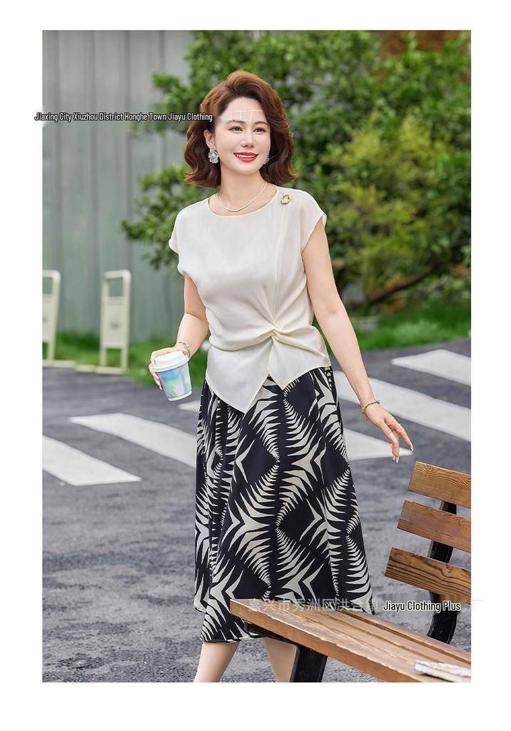 Mom's 2026 Summer Chiffon Blouse & Skirt Suit - New Style for Middle-Aged and Elderly Women's Day