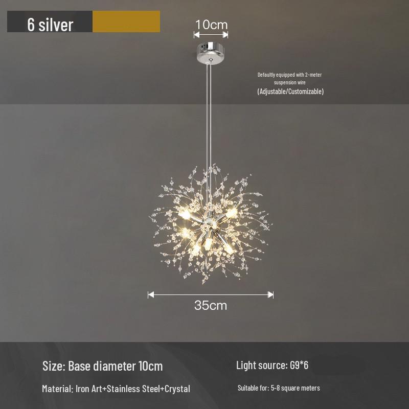Dandelion Crystal Firework Chandelier: Modern Minimalist Light for Restaurants, Bedrooms, Bars, and Retail Displays