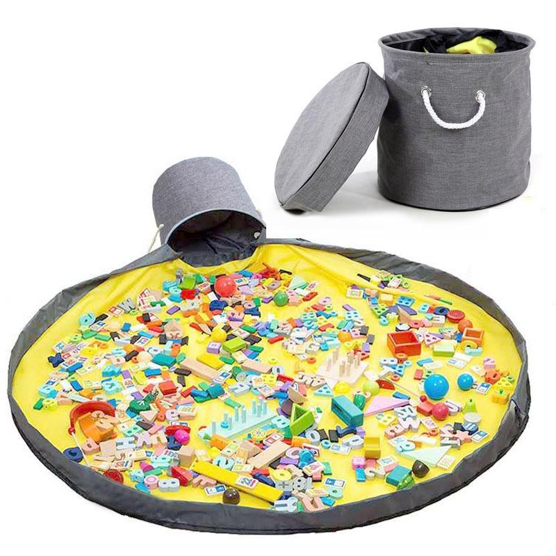 DIXI Gray Toy Basket with Mat for Toy Blocks
