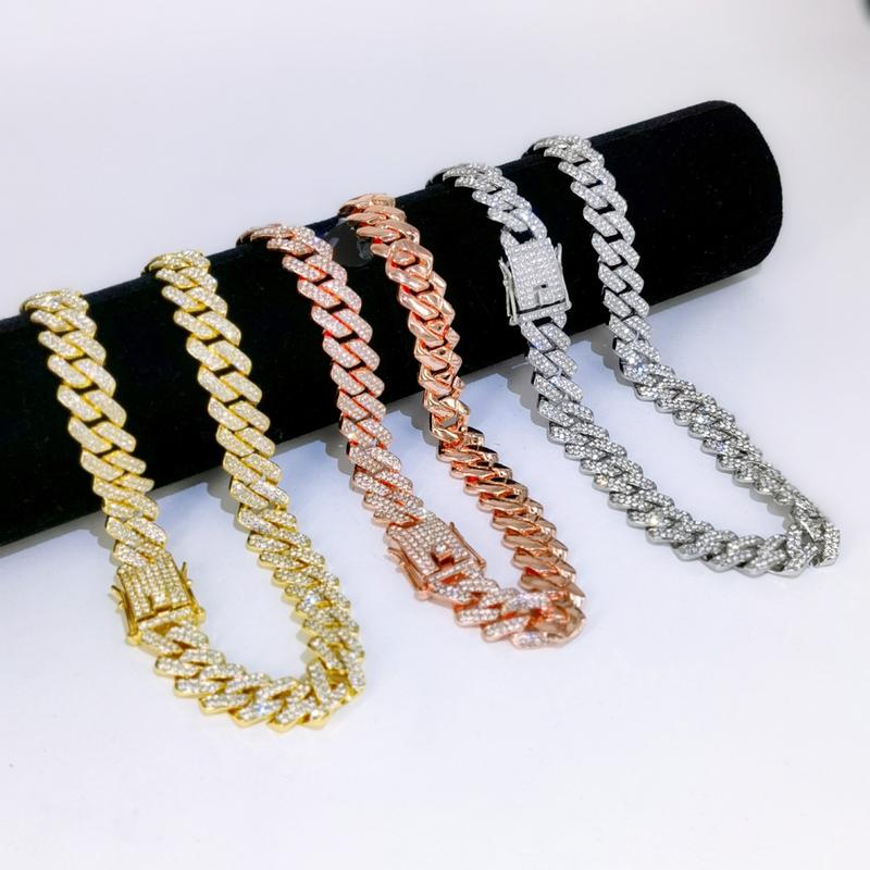 Fashion Men Cuban Link Iced Out Necklace 14MM width Rhinestones Chain Rapper CZ Cuban Chain Necklace Hip Hop Birthday Jewelry