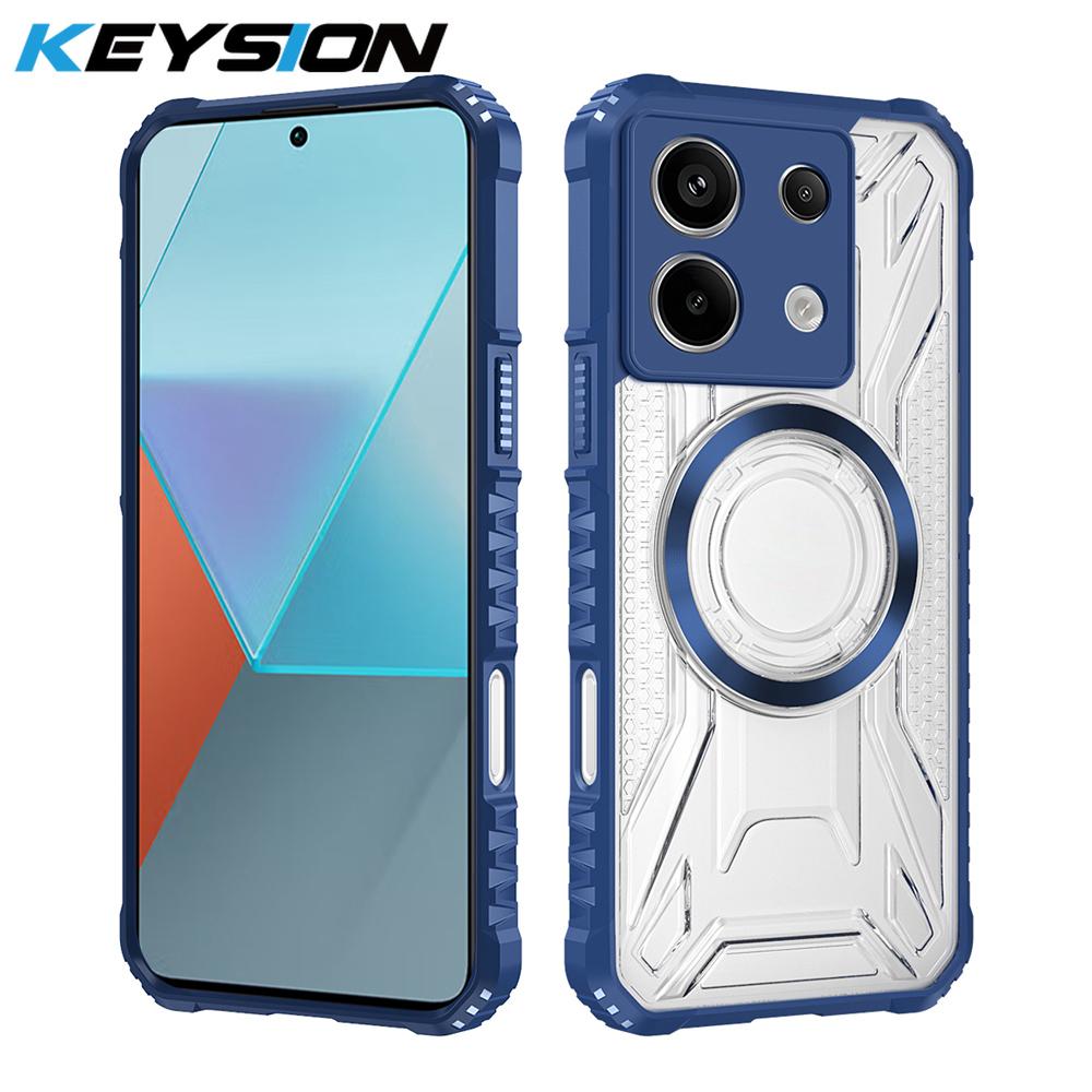 KEYSION Transparent Magnetic Case for Redmi Note 13 Pro 4G 13 Pro+5G Shockproof Phone Back Cover for Xiaomi POCO X6 5G M6 Pro 4G
