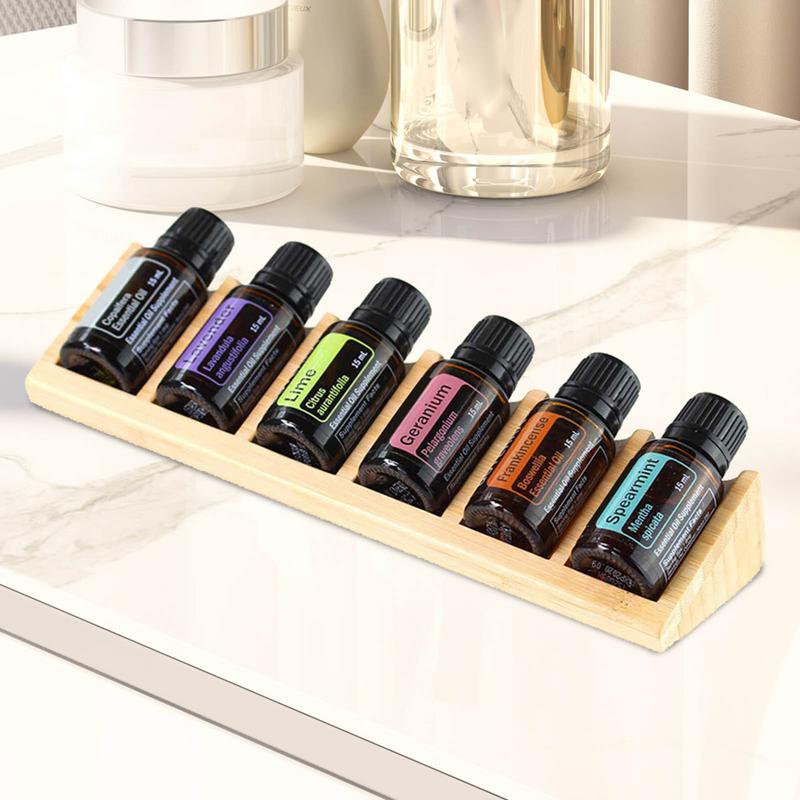 Scented Oil Organizer 6 Slots Wooden Oil Storage Shelf Tabletop Display Holder Oil Rack For Organizing Displaying Fragrance Oils