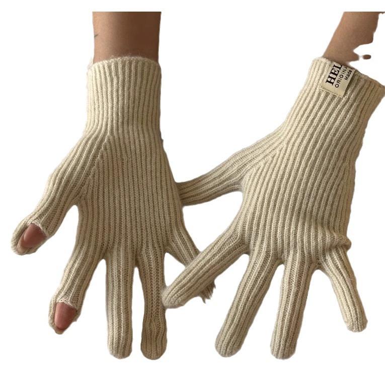 Autumn and Winter Monsoon Split Pointer Knitted Wool Gloves for Women's New Style of Finger-exposed Touch Screen Warm Outdoor Cycling