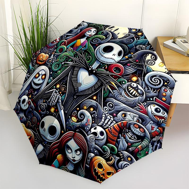 

Nightmare Before Christmas Themed Automatic Opening and Closing Umbrella, Brightly Colored 8-rib Portable Umbrella, Suitable for Men and Women, A Perf
