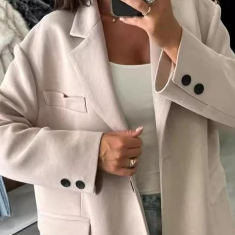 Warm Thick Woolen Coat for Women Autumn Winter Oversized Jacket Loose Casual Lapel Collar Single Breasted Solid Color Long Sleeves Top