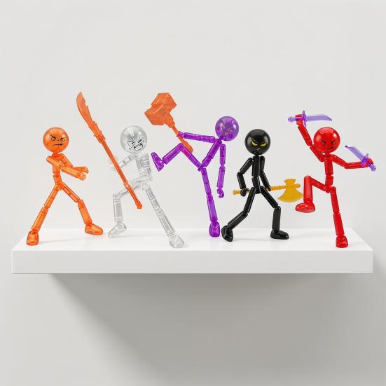 3/6Pcs Posable Stickman Action Figure with Handheld Items Movable Joints Stickman Fidget Toy Desktop Decoration Gift for Collectors