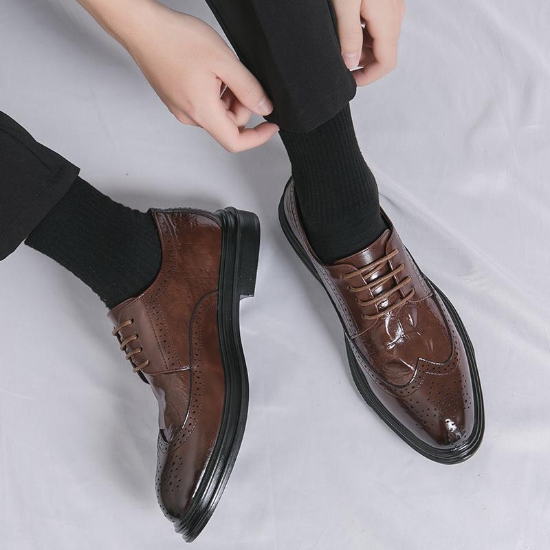 Men Dress Brogues Derbys Formal Business Brown Leather Shoes Black Tuxedo Wedding Shoes Plus Size