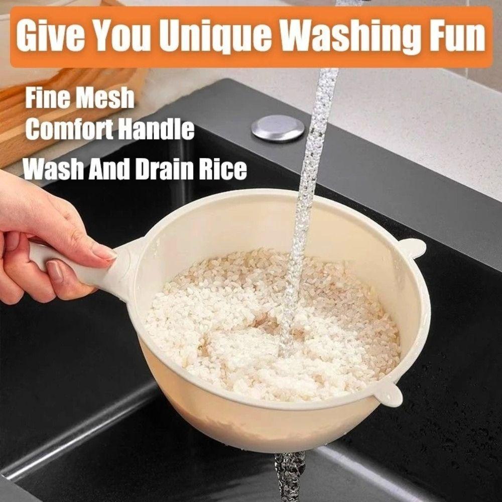 New Large Capacity Rice Drainer Strainer Plastic Reusable Kitchen Fine-mesh Sieve Long Handle Rice Washing Basin