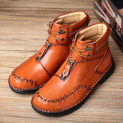 Mens Handmade Genuine Leather Boots Retro Boots Men's Genuine Leather Large Men's Shoes High Top