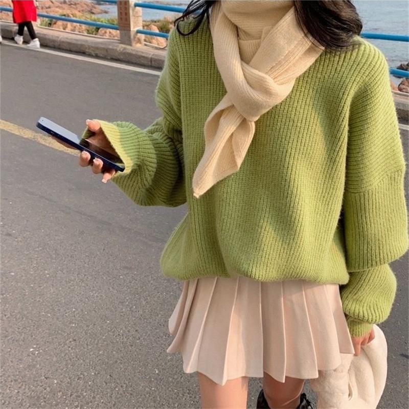 Casual fashion knitted bottoming shirt women's clothing autumn and winter new loose lazy style round neck pullover sweater
