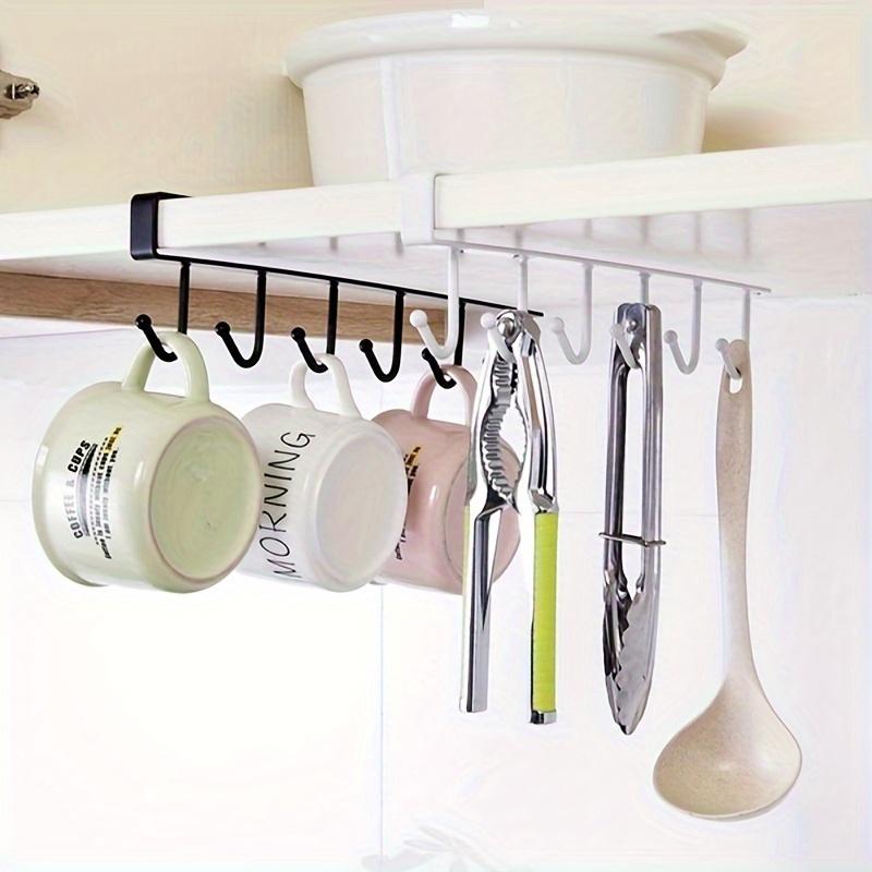 1pc Kitchen Shelf Storage Clothes Hanging Organizer Cup Holder Glass Mug Holder 6 Hooks Storage Rack