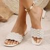 Fashion Pearl Decor Low Heels Slippers for Women 2025 Summer Square Toe Thick Heel Sandals Woman Plus Size Fashion Party Dress Sandals