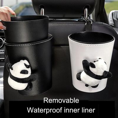 Cute Cartoon Panda Doll Car Trash Bin Can Waterproof for Back Seat Headrest Mini Auto Air Vent Organizer Rubbish Bag Storage