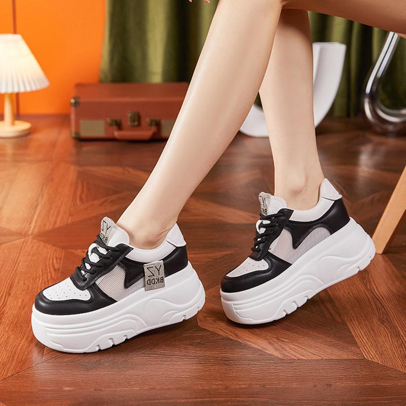 Inner Height-increasing Little White Shoes Women's 2025 Summer New Hollow Mesh Sandals Fashionable Versatile Muffin Thick-soled Women's Shoes