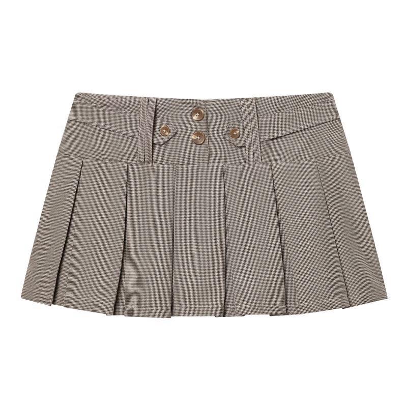 2026 Spring European & American Style Buttoned Pleated Mini Skirt Pants Medium