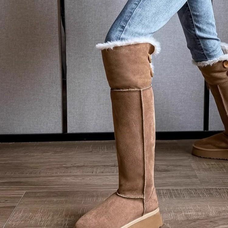 Qian Songyi Has the Same Long Snow Boots for Women's Winter Velvet and Thicker 2025 New Platform Cotton Shoes But Knee Boots