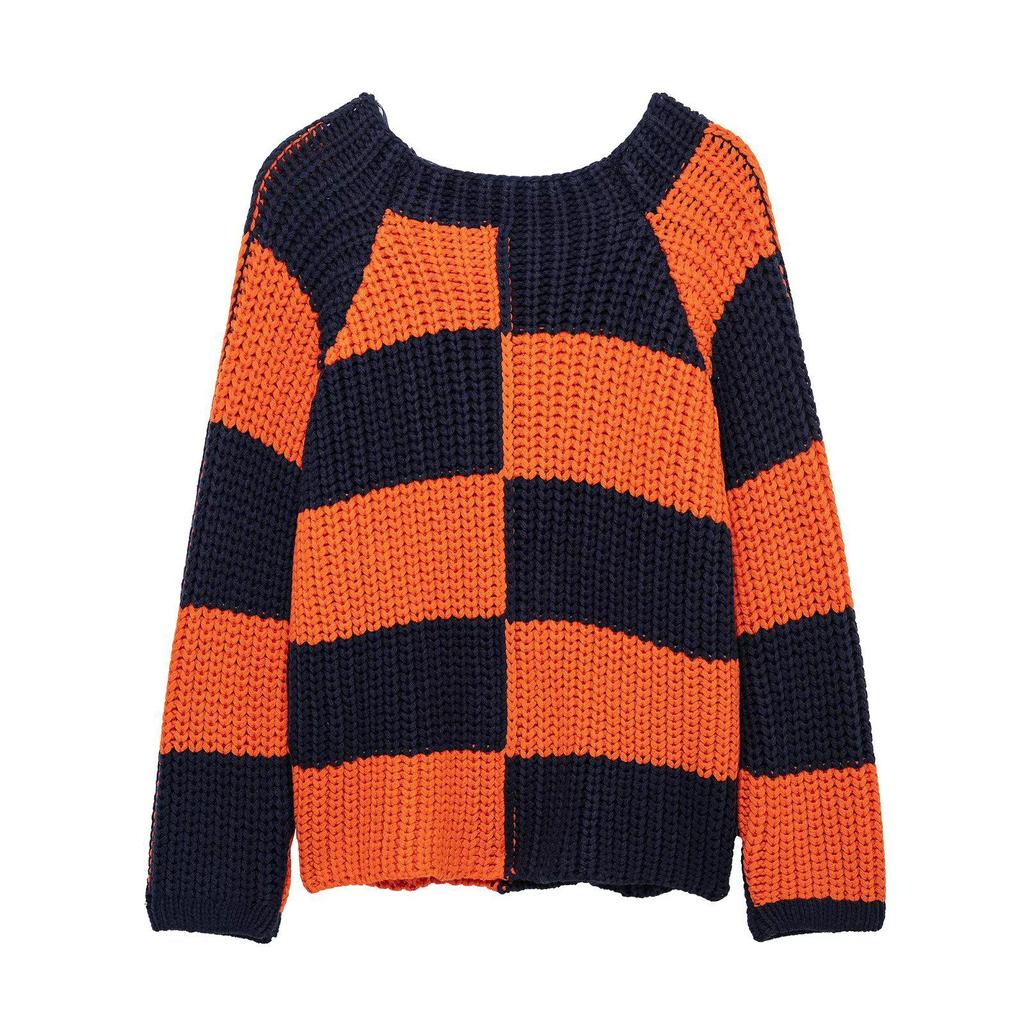 2025 Spring Women's Striped Patchwork Loose Knit Sweater Top