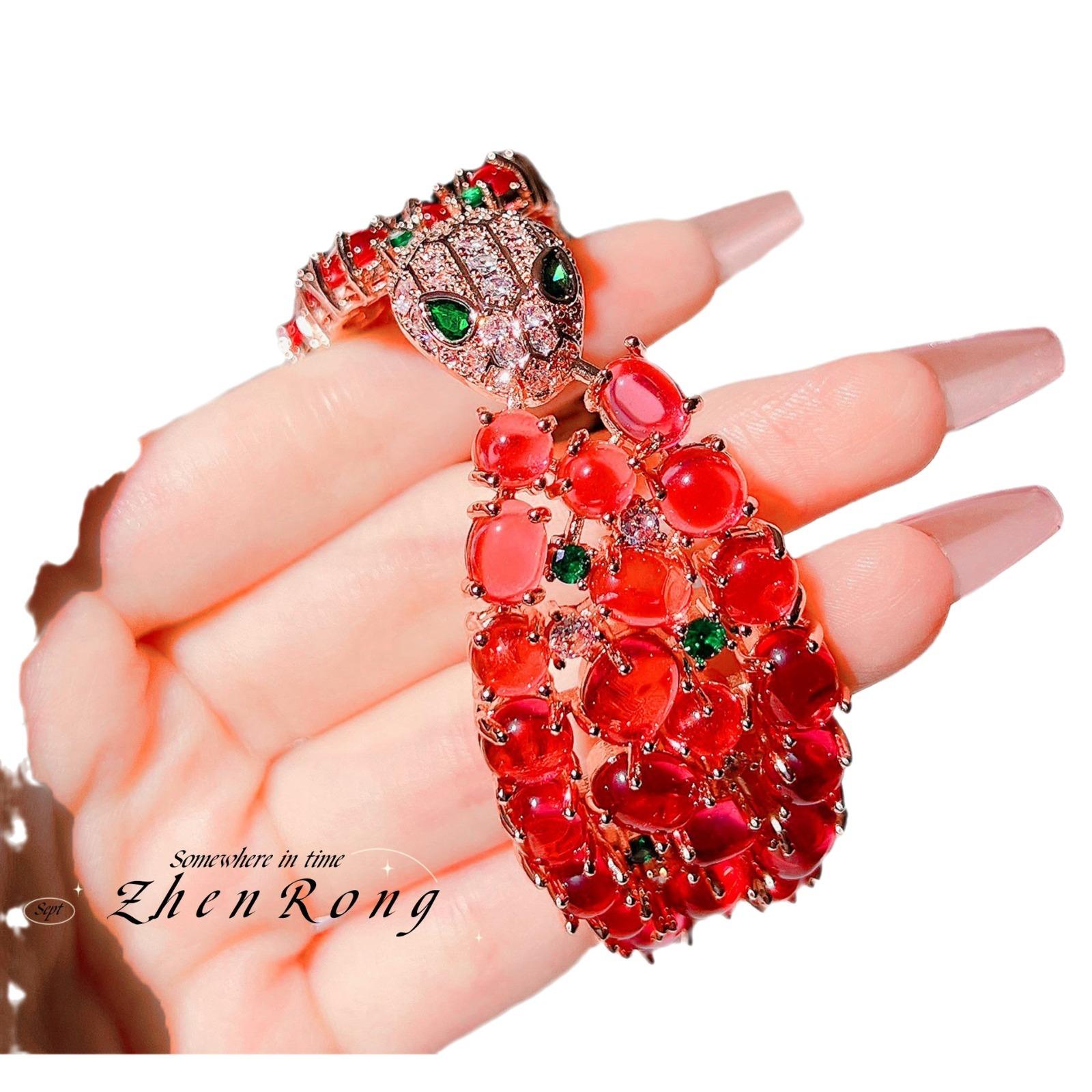 

BELLA BOX Изысканный браслет в виде змеи из граната для тяжелой промышленности, подходящий для женских свадебных вечеринок, ювелирные изделия высокого класса красный