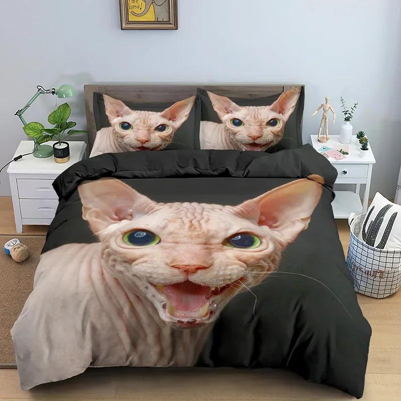 Canadian Sphynx Cat Duvet Cover King Queen Lovely Pet Kitty Bedding Set Kids Teens Adults Cute Animal Soft Polyester Quilt Cover
