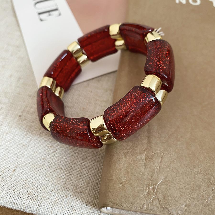 Fashion Bracelets Stylish Two Tone Glitter Sequins Acrylic Geometric Splice Elastic Beaded Strand Casual Daily Accessories