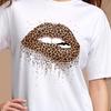 Leopard Print Women's Casual Short Sleeve T-Shirt, Round Neck Fashion Base Layer