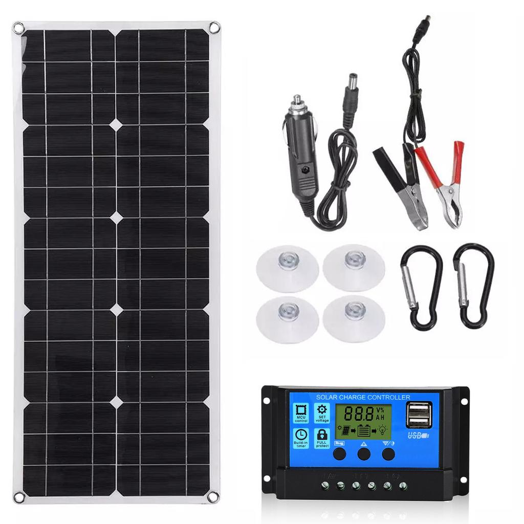 30W 18V Semi-Flexible Solar Panel Outdoor Solar Charging Panel USB Cell Phone Charger