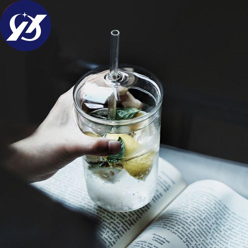 1/3 Pcs Nordic Transparent Glass Coffee Mug Heat Resistant Tea Milk Water Cup with Cover and Straw 500ml