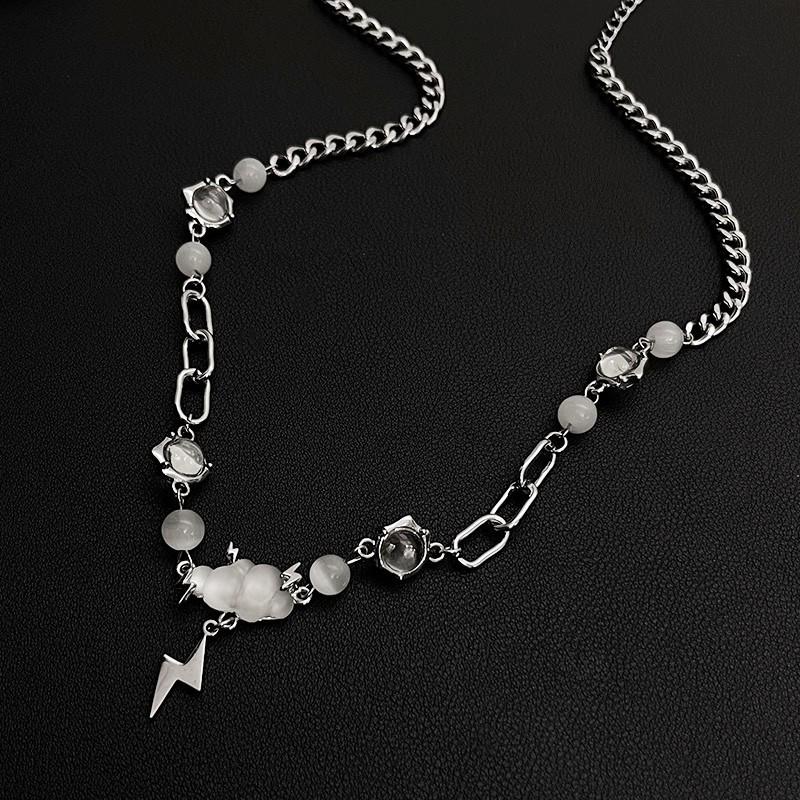 Women's Cloud Lightning Cat's Eye Stone Necklace - Elegant Cold Style Clavicle Chain