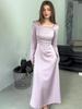 2024 Slim-Fit Sequined Satin Dress: European & American Style, Lace-Up, Long-Sleeved for Spring