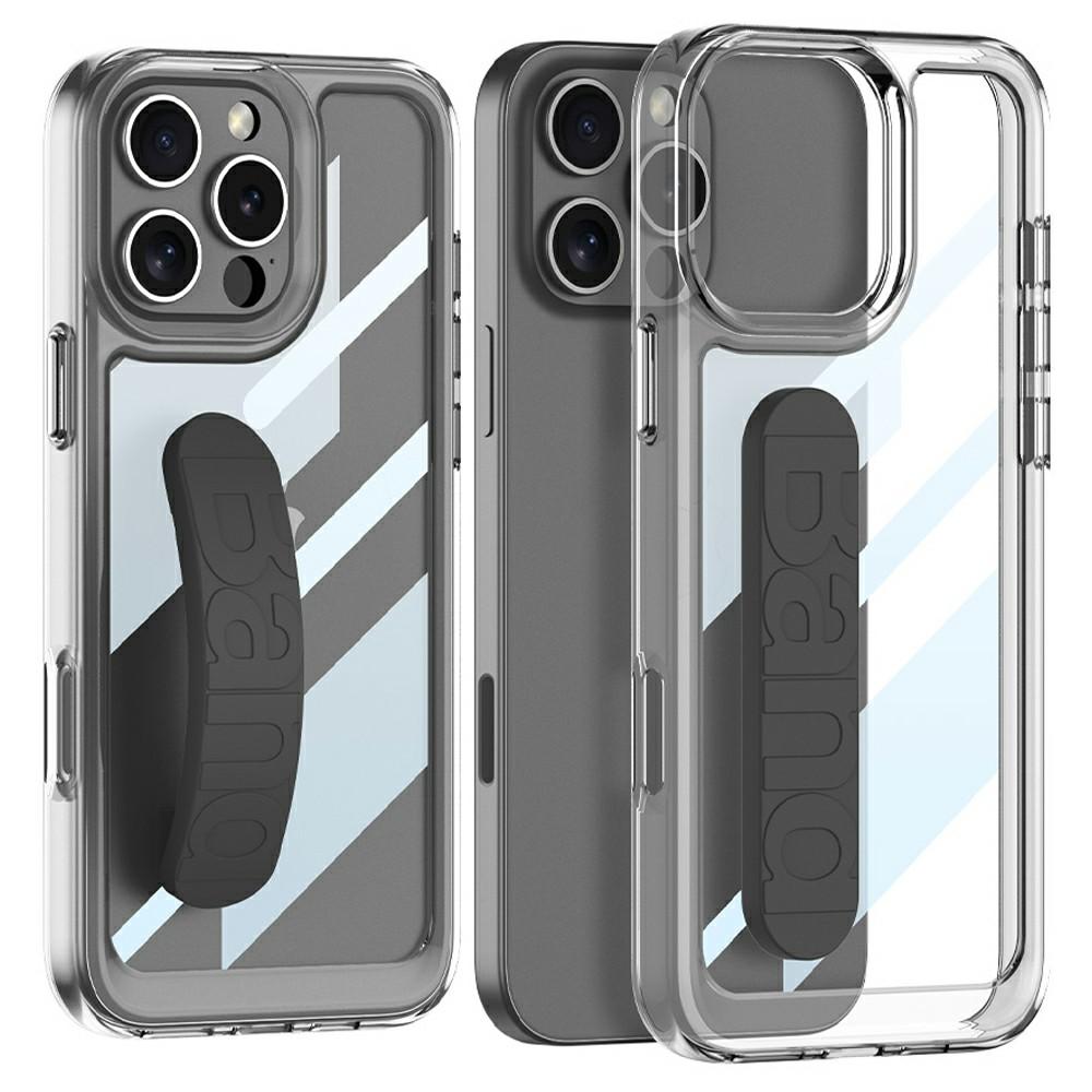 

GKK For iPhone 16 Pro Crystal Clear Case Anti-Drop TPU+PC Phone Cover with Silicone Hand Strap Black