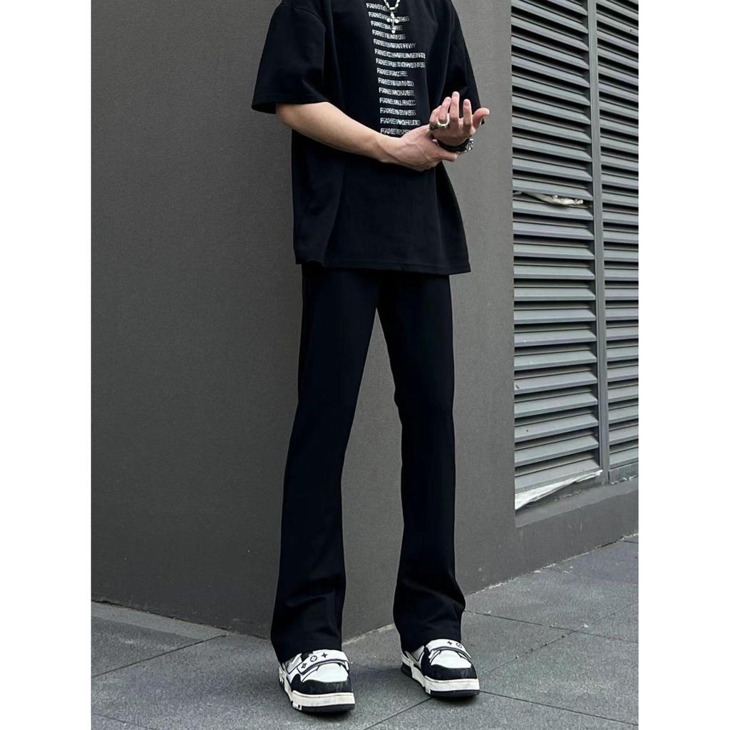 Unisex Black Fleece-Lined Micro-Flared Slimming Jeans - Casual American-Style Straight-Leg Pants