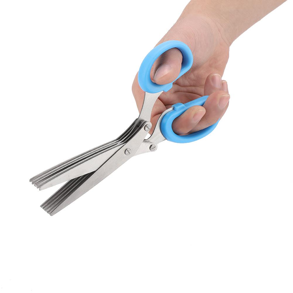 Stainless Steel 5 Layers Kitchen Scissors Scallion Sushi Shredded Tool(Yellow)
