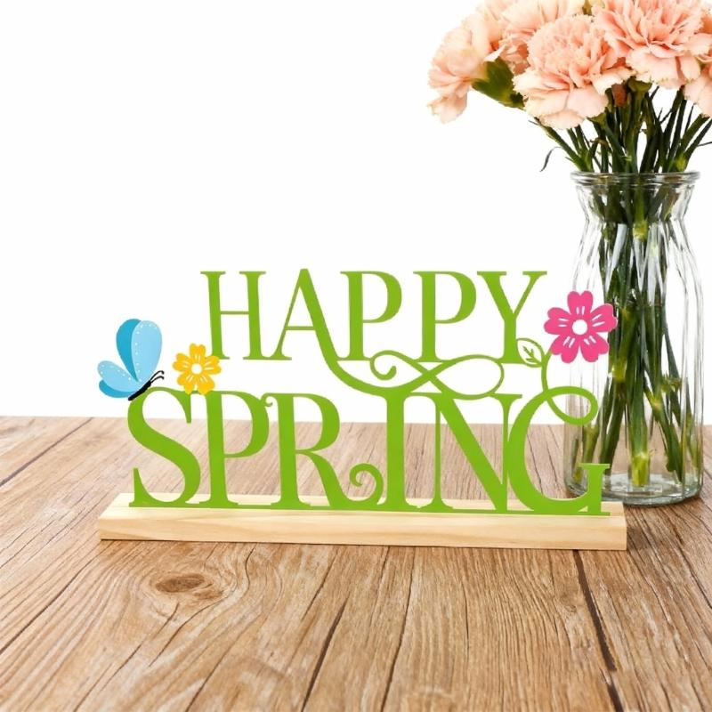 Metal Happy Spring Day Sign,Spring Decorations for Home,Party,Shelf,Mantel,Indoor,Flower Spring Table Top Decorations