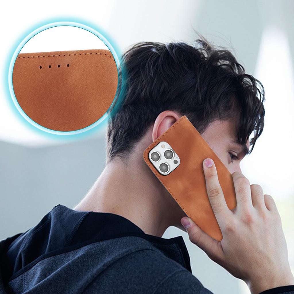 For iPhone 14 Pro Max Stand Case Magnetic Closure Skin Touch Leather Flip Phone Cover with Wallet