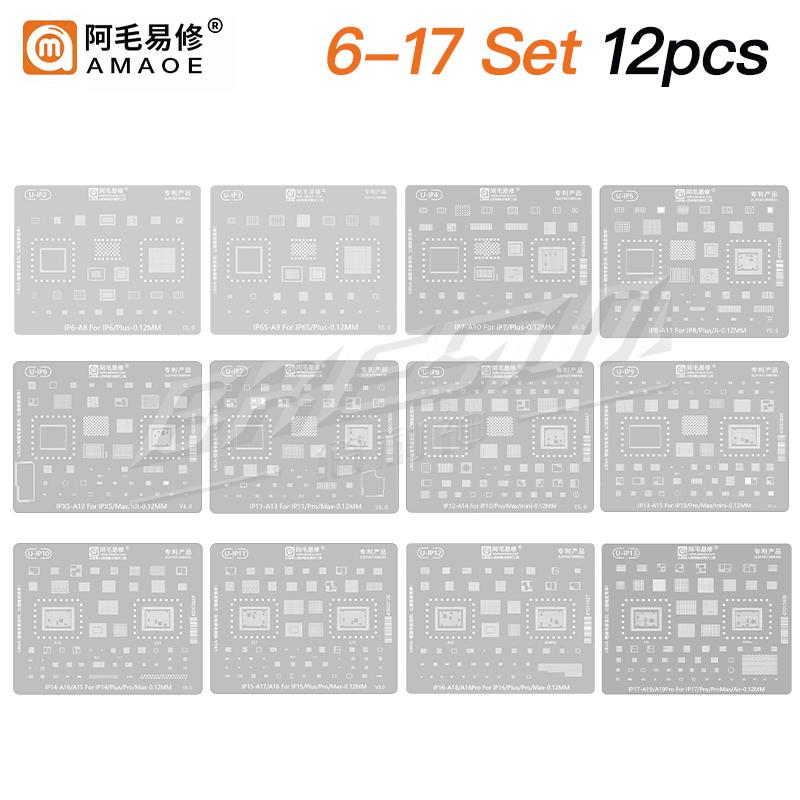 Amaoe BGA Reballing Stencil Template For iPhone 17 16 15 14 13 12 11 Pro Max XSMax 8 7P 7 6 A18 Tin Planting Soldering Net Tools