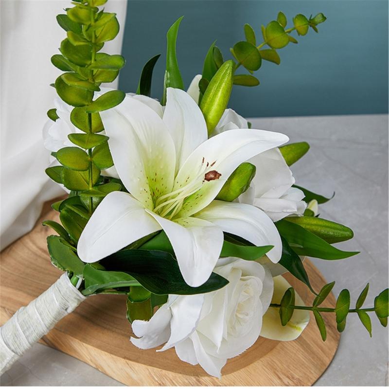 Elegant Flower Bouquet Faux Silky Flowers Stylish White Realistic Rose and Calla Flower Bouquet Set for Event