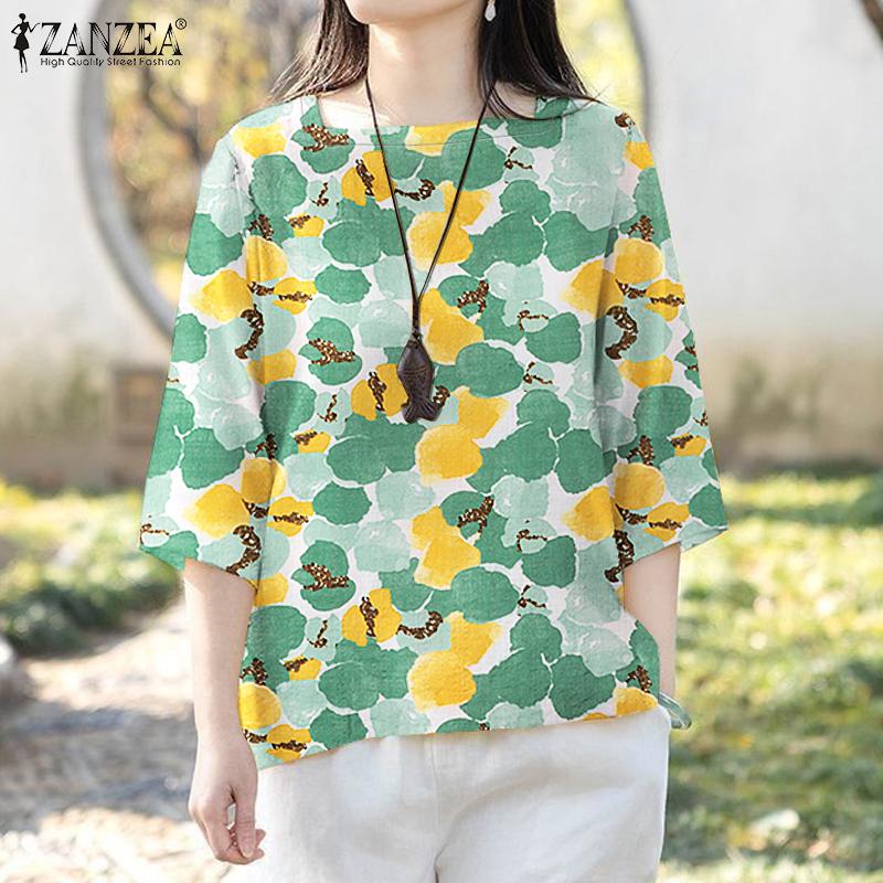 

ZANZEA Женская блузка с рукавом 3/4 с цветочным принтом, повседневные свободные топы