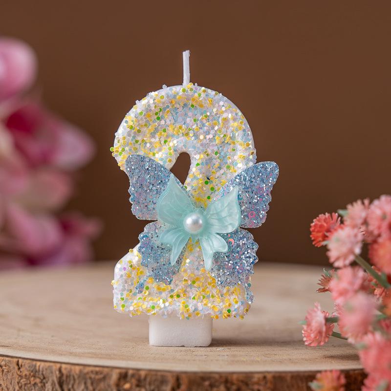 Blue Butterfly Number Candles 0-9 for Birthday Cake Toppers and Party Decorations
