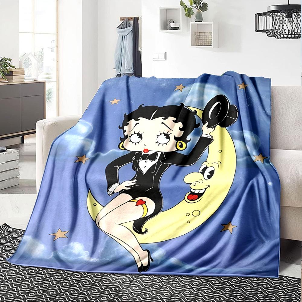 1pc Betty Boop Moon Flannel Blanket,Ultra Soft Warm Plush Throw for Home Bedroom Bed Sofa Cover Camping Picnic gift Y72430