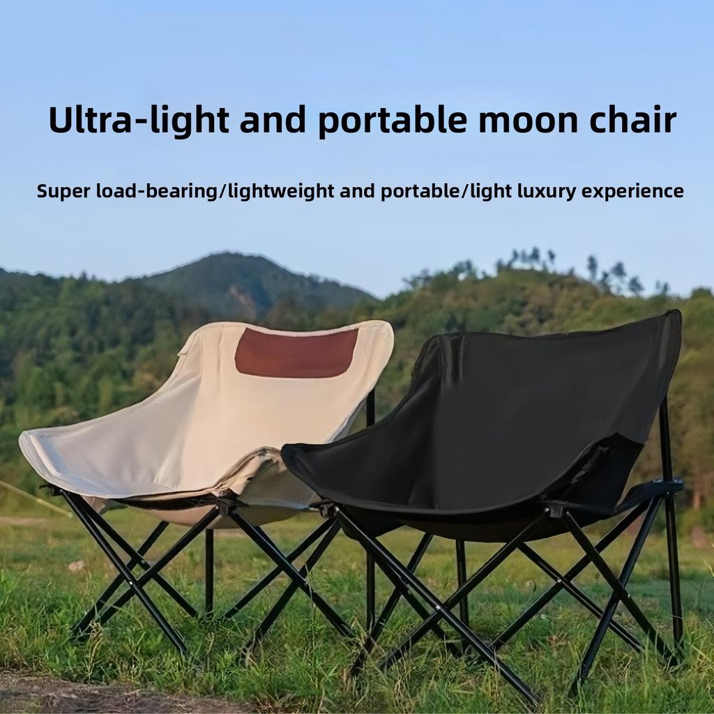 Outdoor folding chair with high backrest, moon chair, portable camping chair, fishing chair, camping recliner