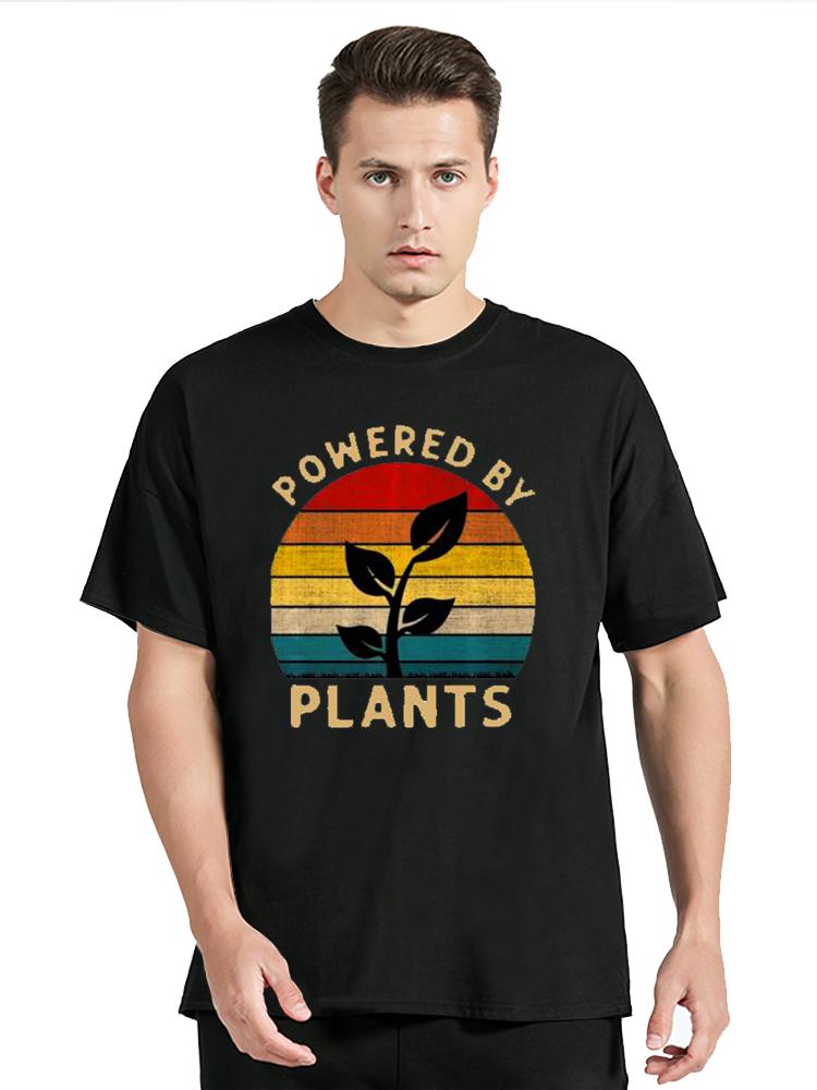 New Vintage Powered By Plants TShirt Vegan Vegetarian Premium Black T-Shirt Graphic Tee Cotton T Shirt Men Clothing S разноцветный