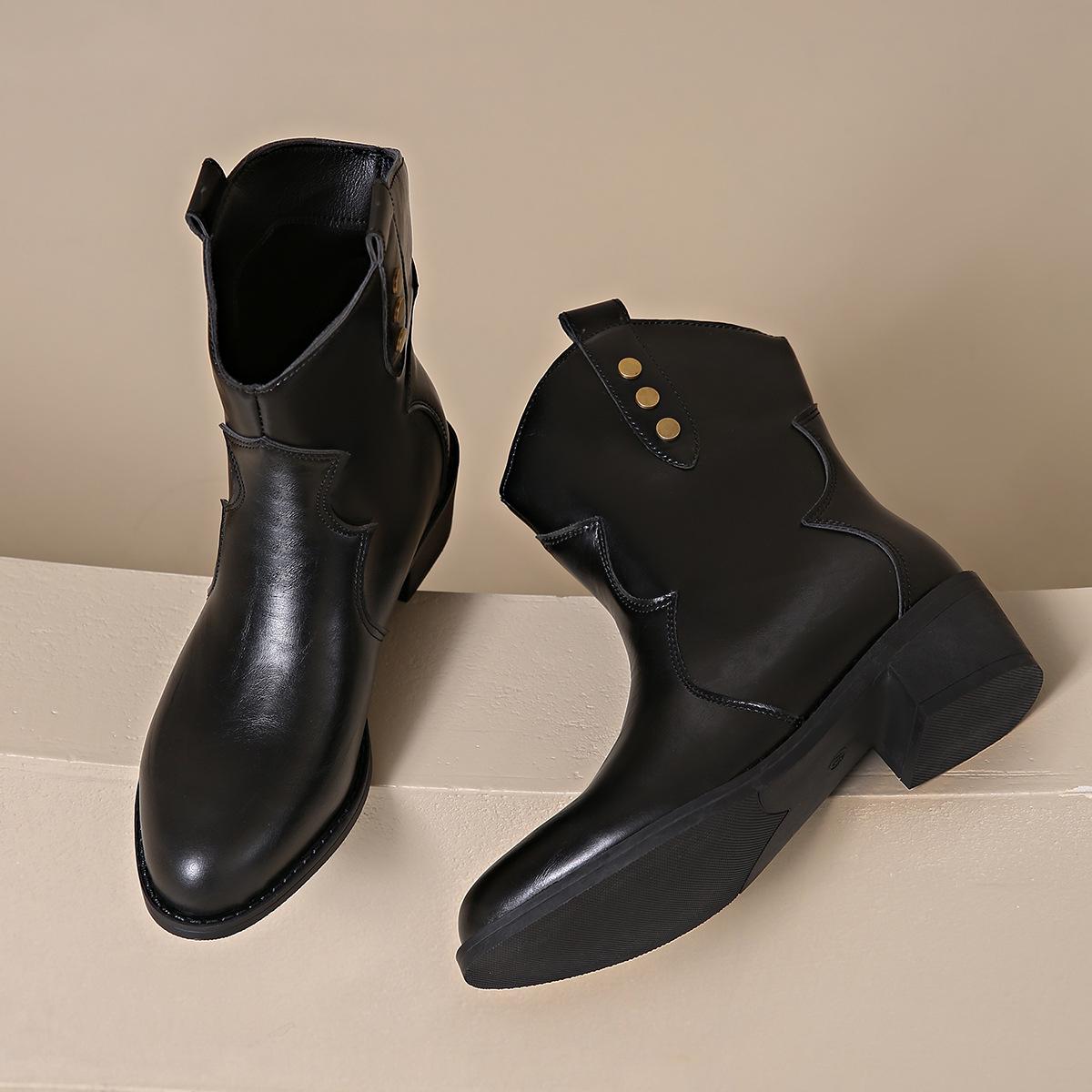 Женские ковбойские сапоги Loe Heel ботильоны на каблуках остроносые ботильоны широкие голенища толстый блочный каблук ковбойские сапоги для женщин 36 чёрный 2698₽