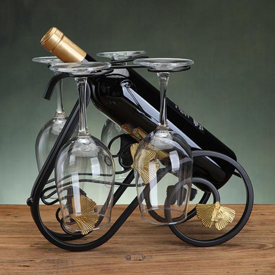Iron Wine Rack with Glass Holder, Retro Swan Bicycle Wine Stand, Tabletop Red Wine Glass Hanger for Home Bar