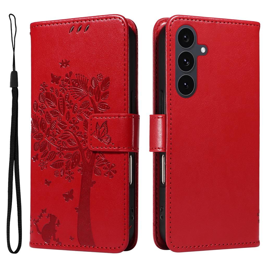 For Samsung Galaxy S25 FE Phone Case with Stand Cat Tree Pattern Leather Wallet Mobile Cover